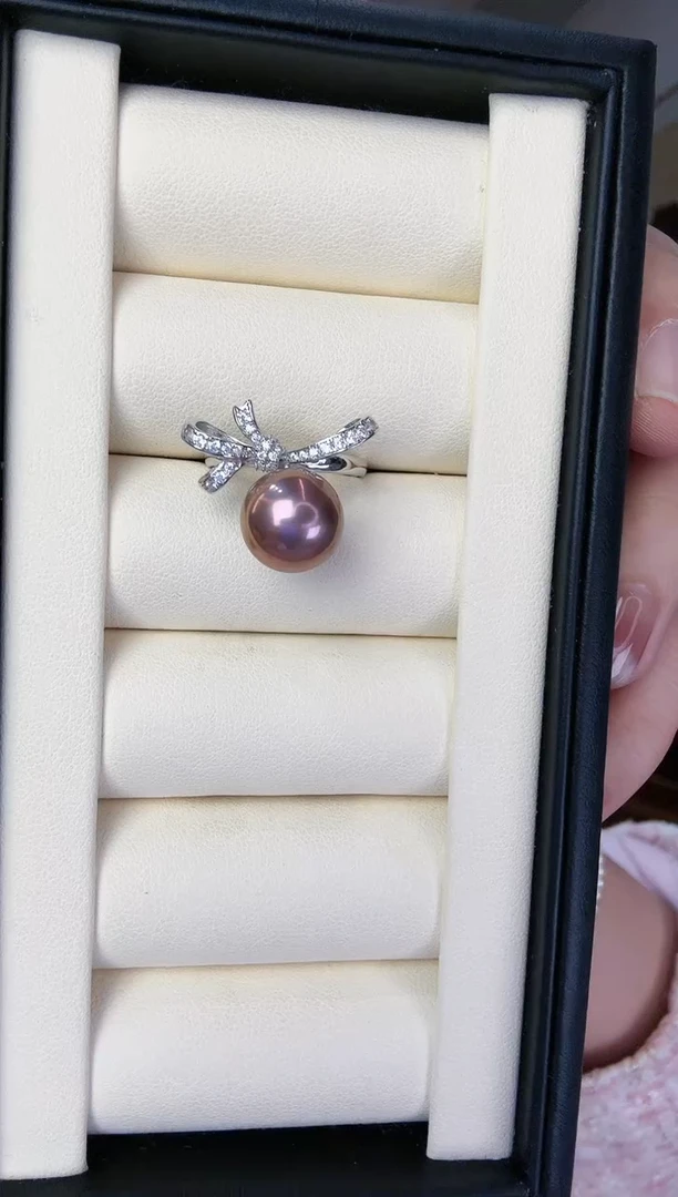 【闪购商品】淡水珍珠戒指银S925镶嵌SGYS飞蝴蝶 紫珠戒指 怪色