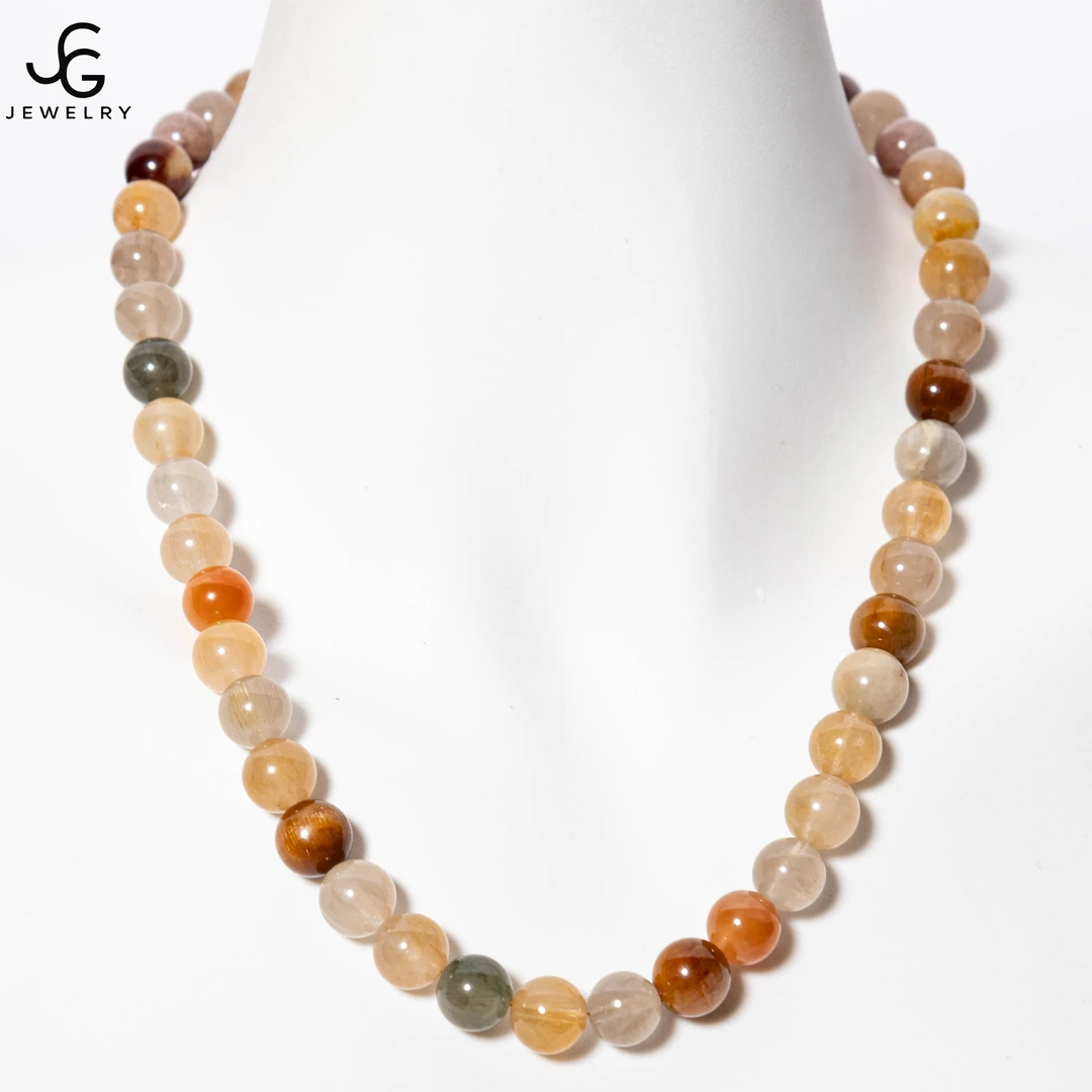 纯天然美拉德色系兔毛水晶10MM+项链长度50CM颈链毛衣链