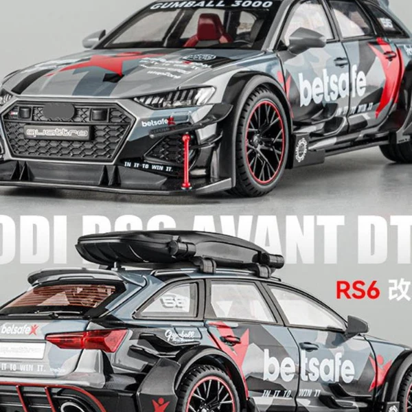 1:24奥迪RS6车模男孩合金真改装跑车汽车模型收藏黑武士玩具车
