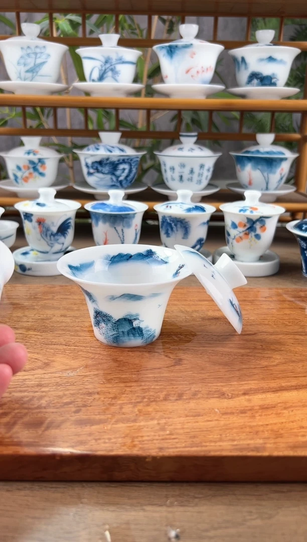 【闪购商品】微瑕高冰千里江山二才马蹄盖碗