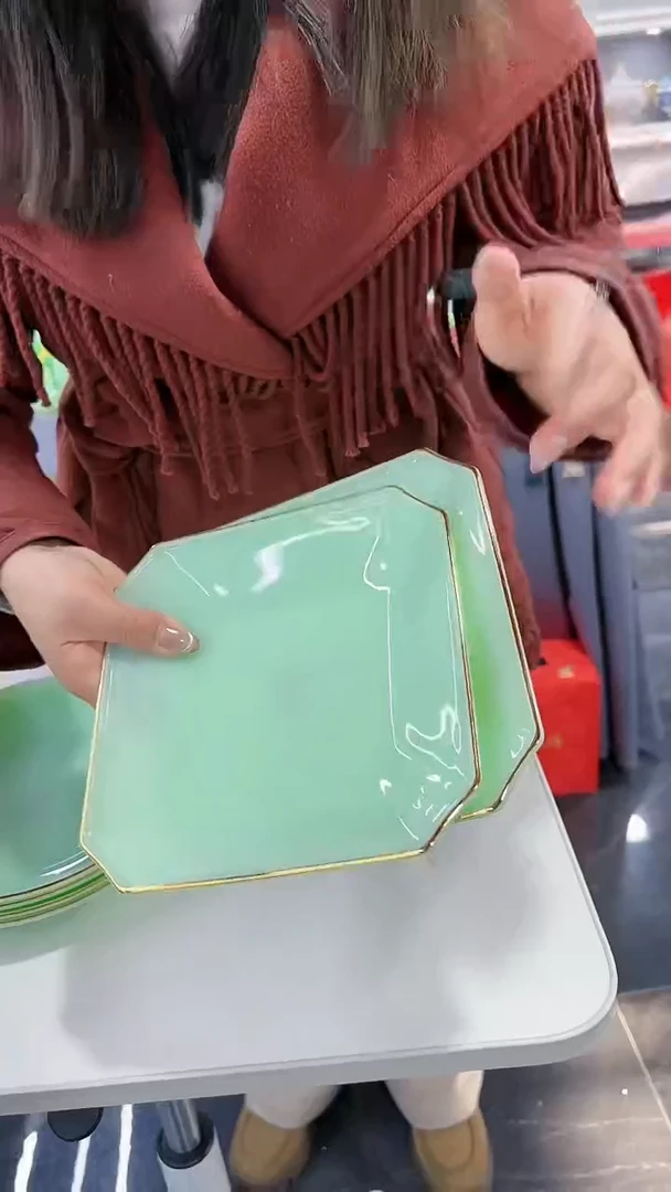 【闪购商品】瓷片玉瓷8英寸方盘2只景德镇