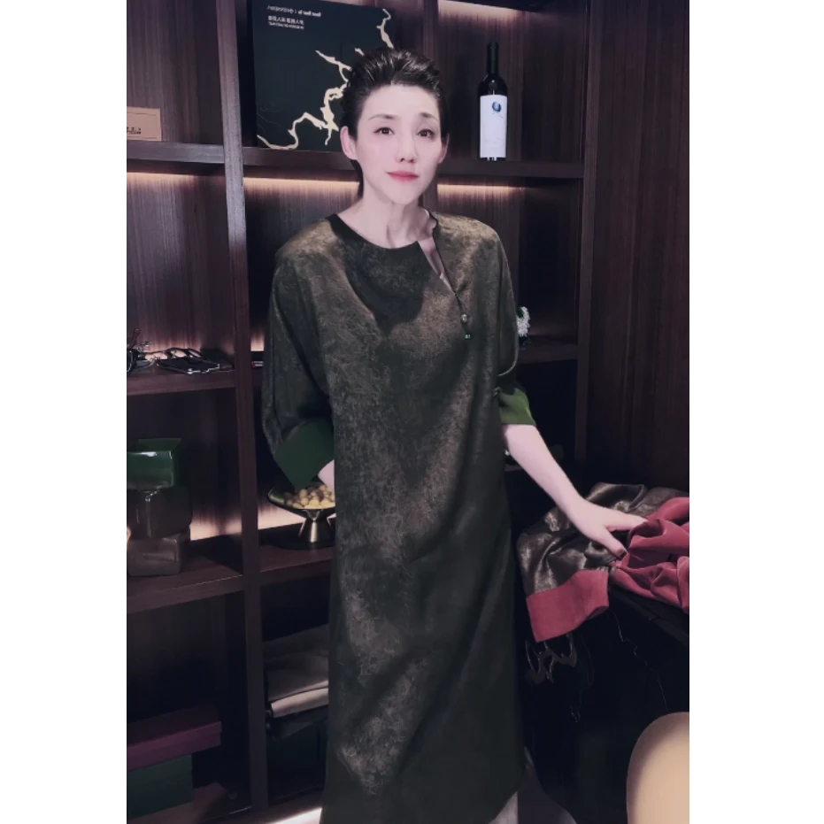 28姆米 非工业香云纱 顺德老料 重磅 全 真丝 裙子 Q0645