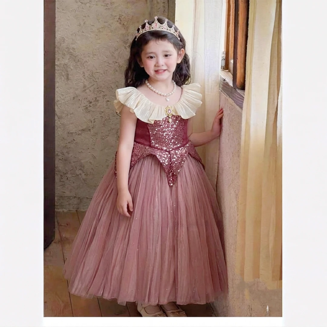 睡美人粉色系列公主裙女童礼服裙蓬蓬纱裙表演主持网纱蓬蓬裙