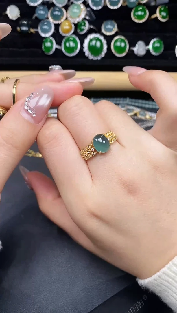 银S925镶嵌戒指翡翠27837