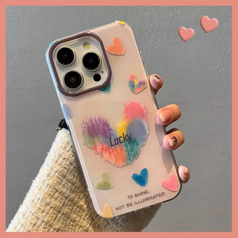 彩圈涂鸦晕染小爱心适用苹果16promax手机壳新款iPhone117promax