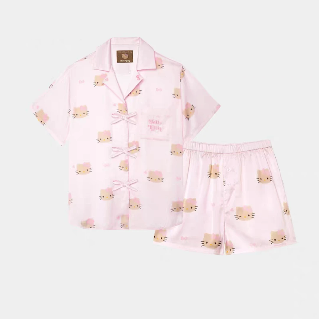 【黑皮KT粉】--春夏黑皮蝴蝶结女款可爱可外潮牌棉质居家服睡衣