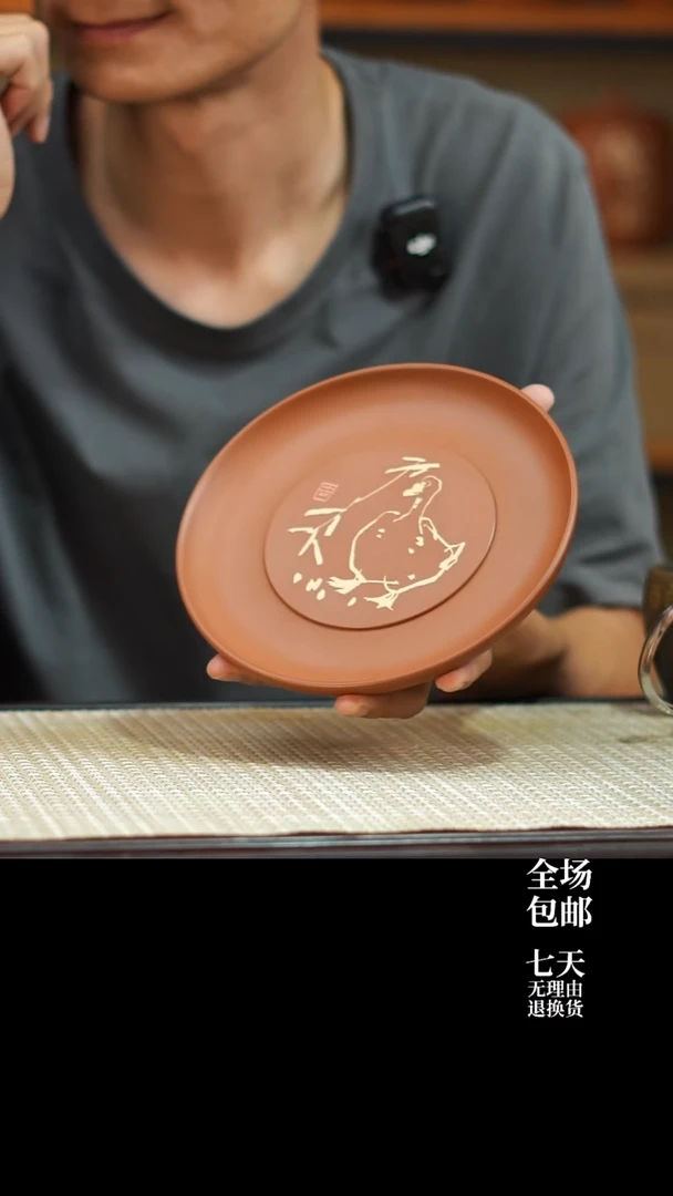 云水山涧建水紫陶精品复烧刻填干泡盘 003