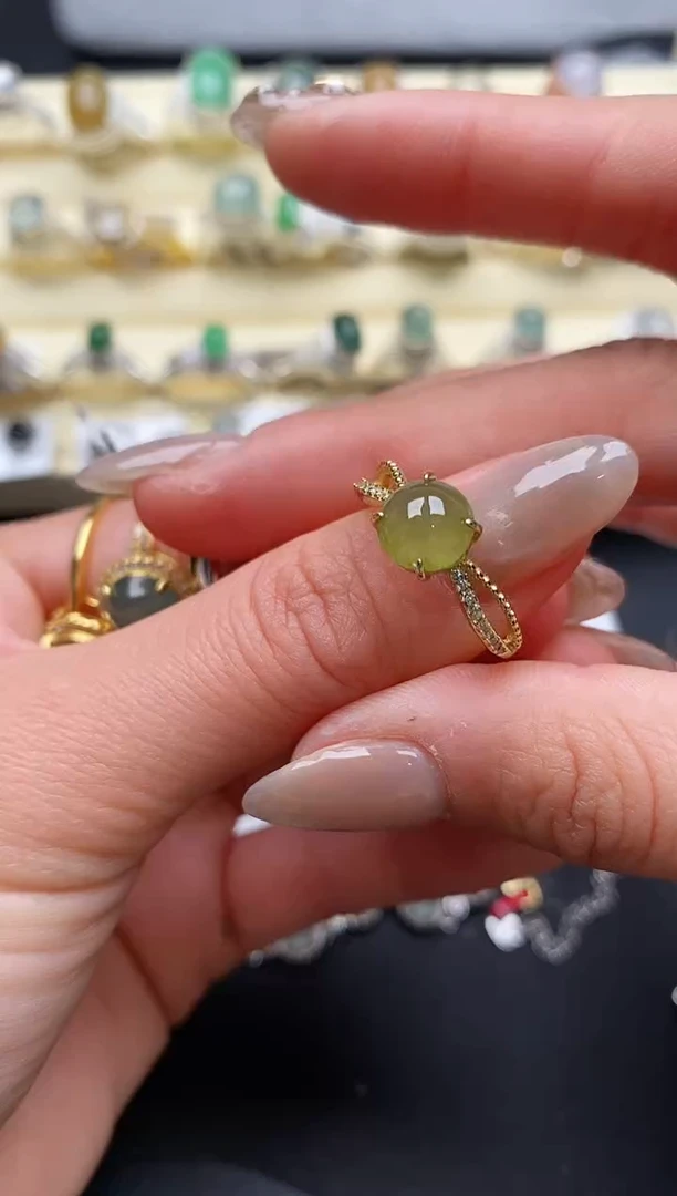 【闪购商品】翡翠戒指银S925镶嵌缅甸天然A货翡翠333  8-8
