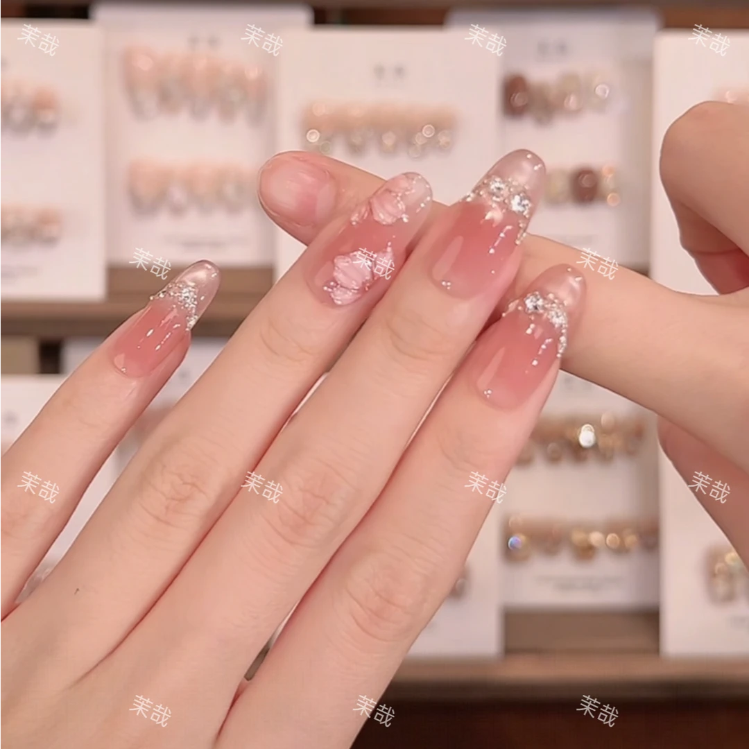 茉哉新锐专属【杏花微雨】纯手工定制美甲拆卸穿戴甲A4357