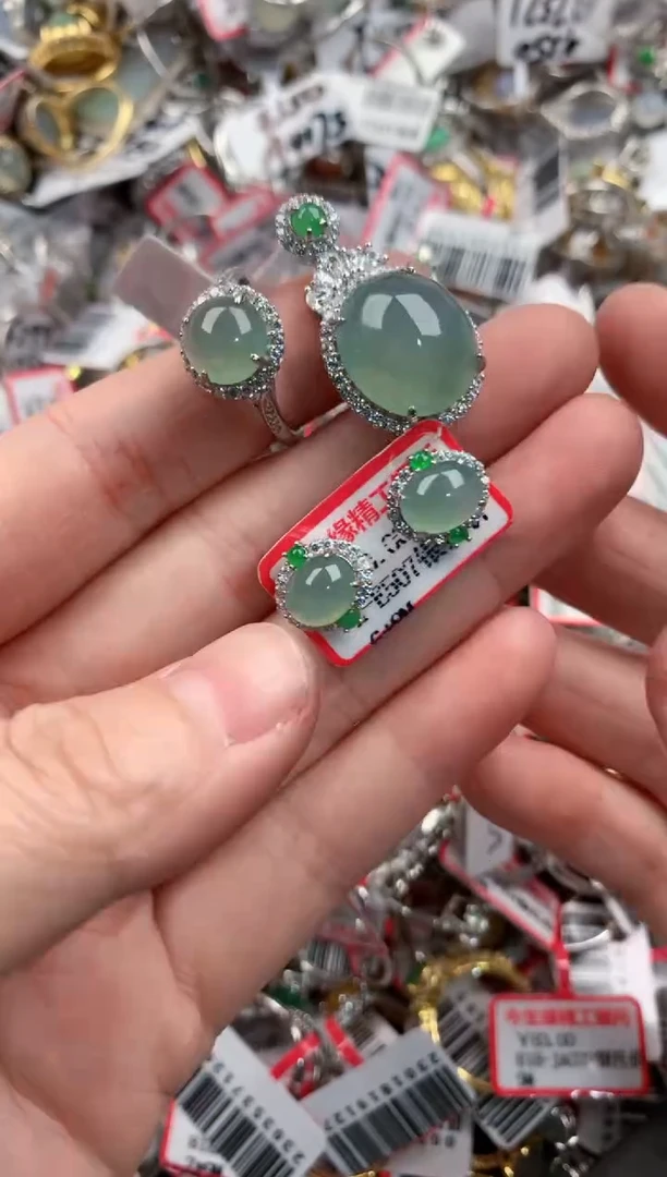 银S925镶嵌戒指翡翠666----3