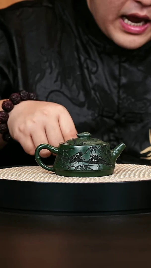 茶壶紫砂知足常乐 绿泥