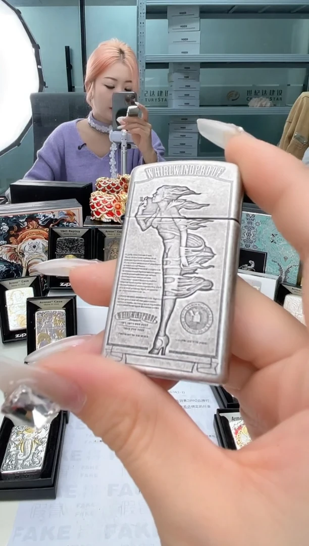 铜Zippo  窄机 古银风女
