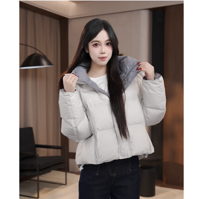 YAYA鸭鸭2025年新款连帽时尚百搭纯色羽绒服鸭绒短款保暖外套XY