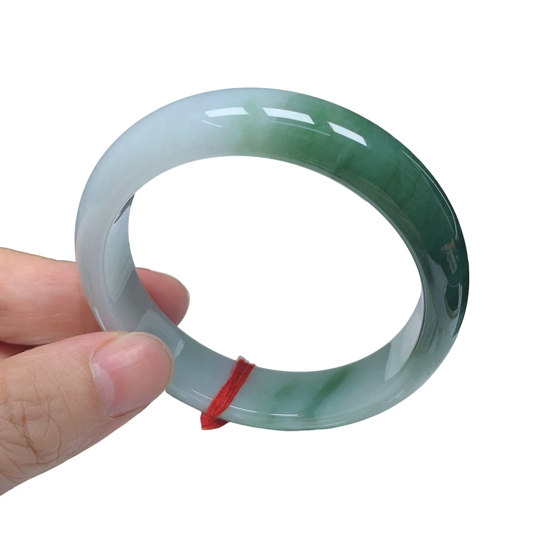 56正圈半山水缅甸天然翡翠A货手镯时尚百搭平安妈妈玉镯有色线