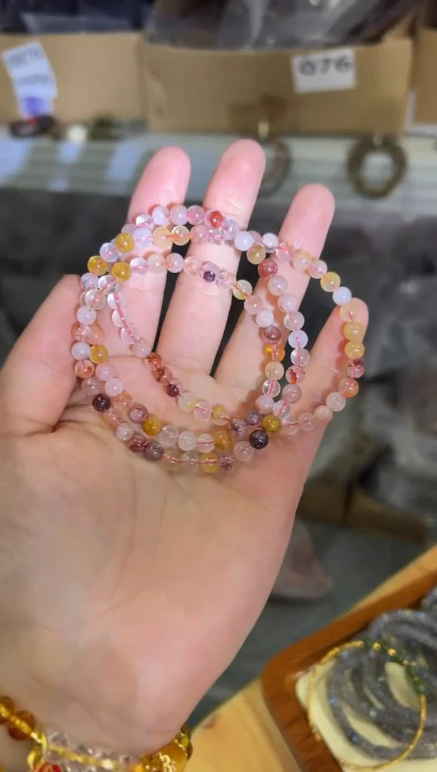 【闪购商品】水晶手链未镶嵌红胶花圆珠多圈手链[211]