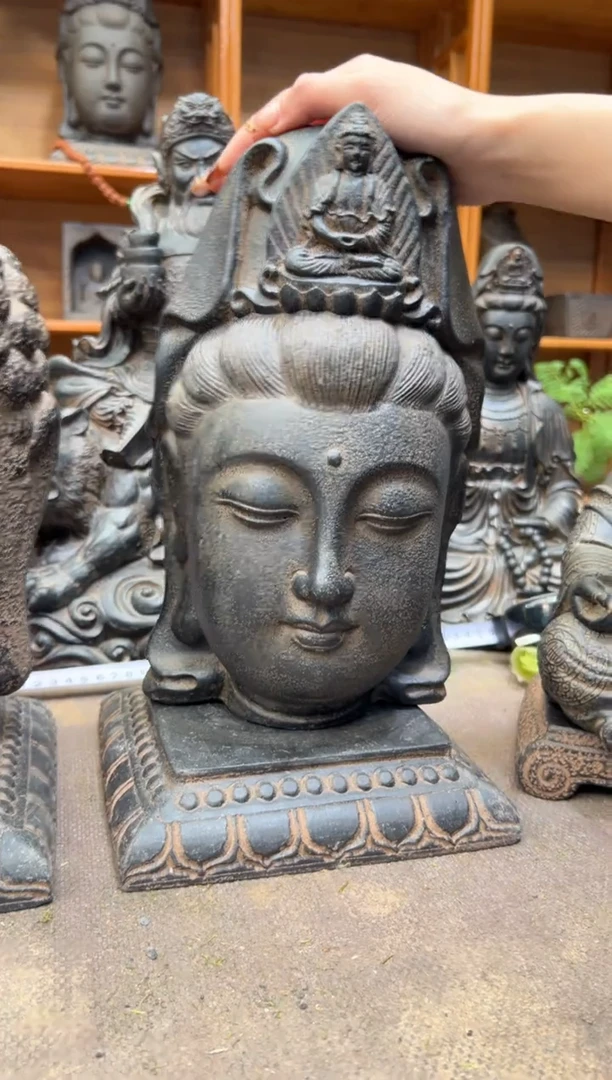 陶土观音佛首+莲花底座