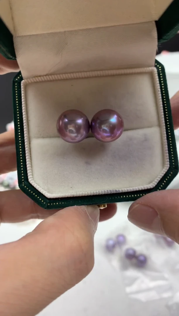 铂Pt950镶嵌FF淡水珍珠紫珠耳饰