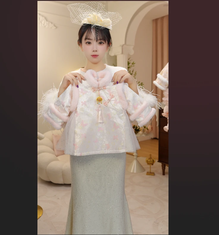 2025新款女童汉服连衣裙秋冬装国风旗袍裙周岁礼服公主裙86519