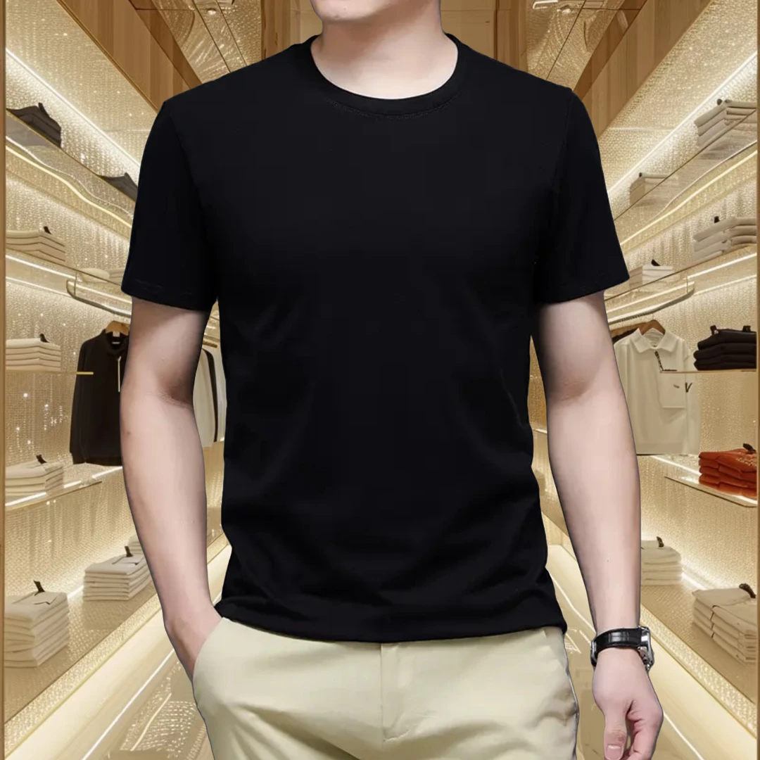 圆领短袖纯色夏季T恤半袖商务宽松修身百搭打底衫潮流时尚男装
