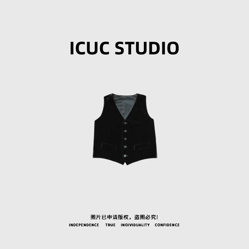ICUC STUDIO-【老钱风丝绒马甲】复古无袖背心上衣2951