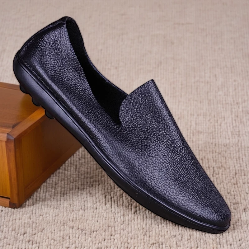 ECQO ACC男式休闲鞋子真皮透气秋季百搭软底休闲鞋高端网红豆豆鞋