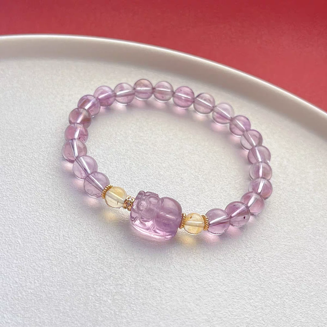 天然水晶紫水晶貔貅手串女聚财串珠手链甜美颜值紫色显白饰品礼物