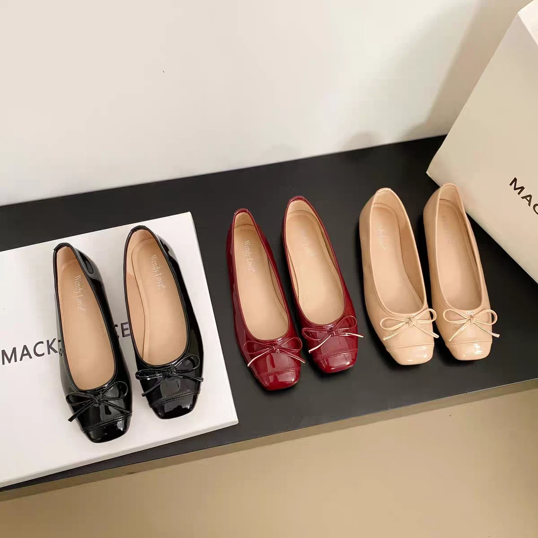 新款平底单鞋春季百搭透气舒适平底鞋蝴蝶结大码女鞋