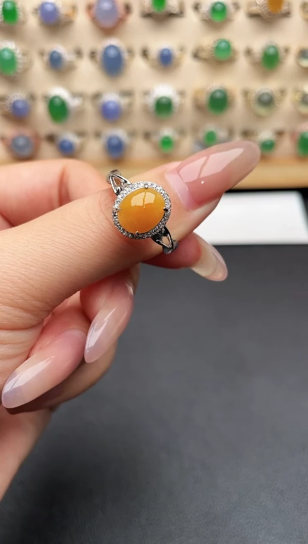 银S925镶嵌戒指翡翠一物一证一礼盒