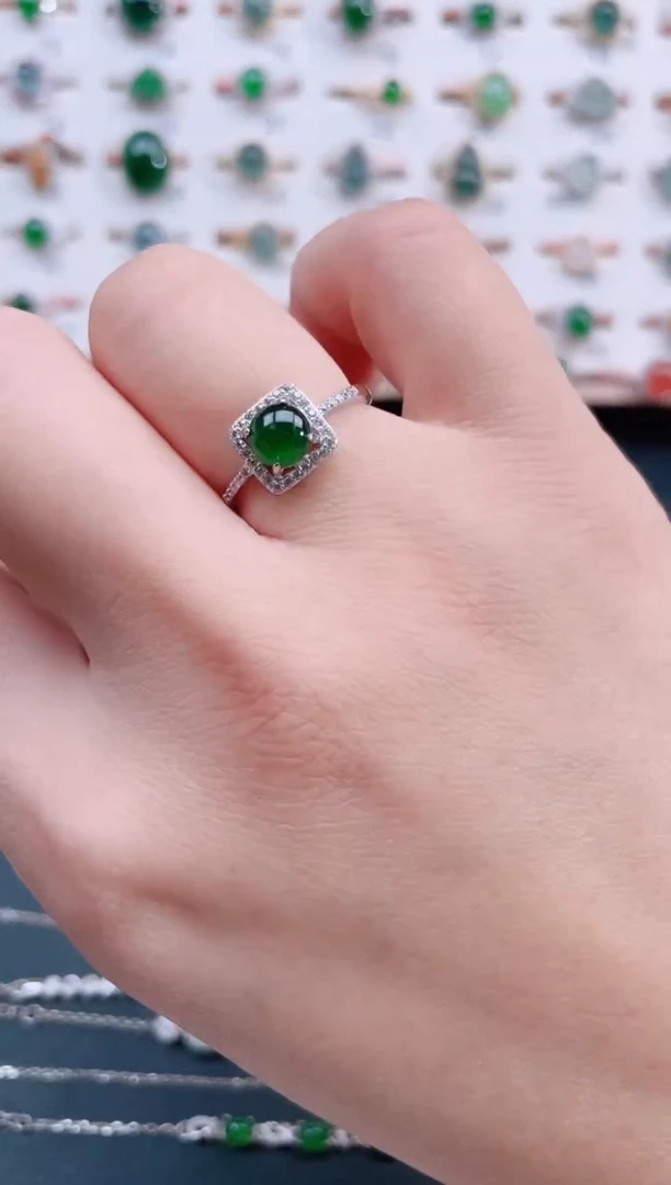 银S925镶嵌戒指翡翠天然翡翠