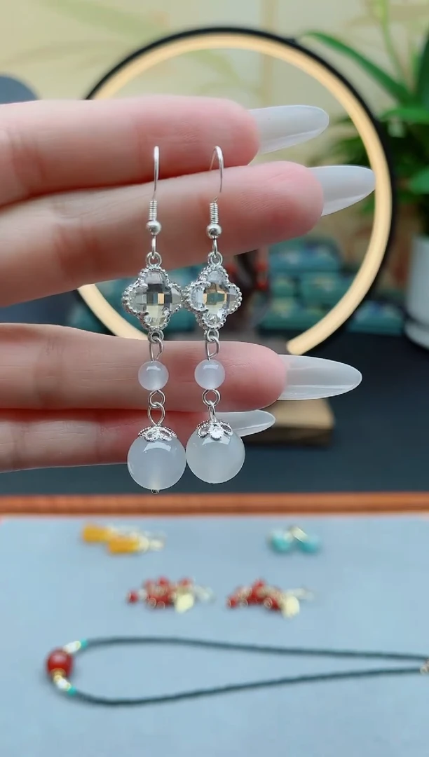 玛瑙/玉髓耳饰银S925镶嵌8896