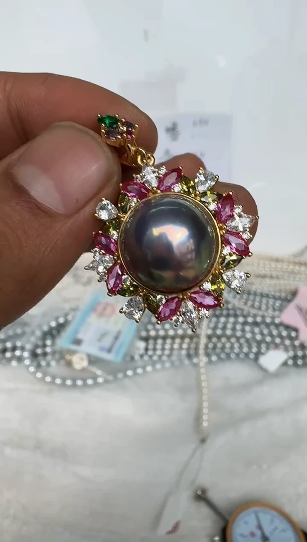 银S925镶嵌颈饰拼合珍珠（马贝珠）吊坠