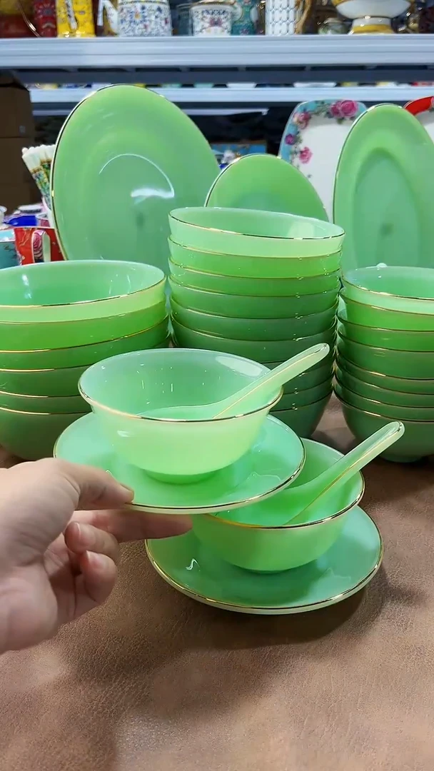 玉瓷三件套碟碗勺2套景德镇陶瓷