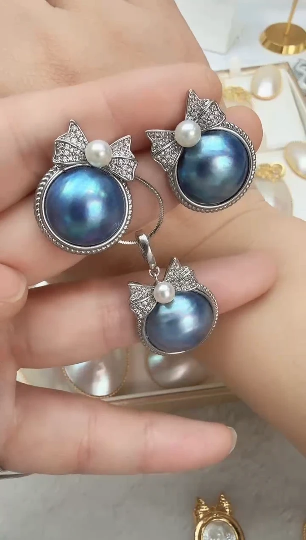 耳饰拼合珍珠（马贝珠）未镶嵌在逃套装