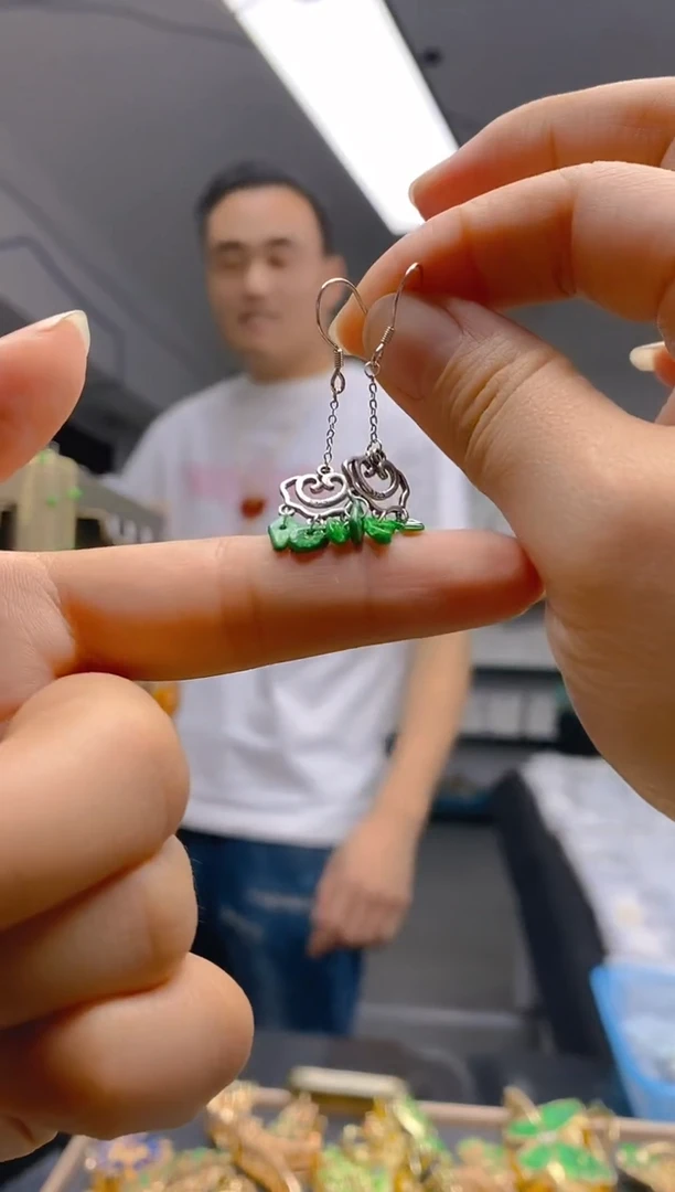 【闪购商品】翡翠耳饰银S925镶嵌0115翡翠耳钩