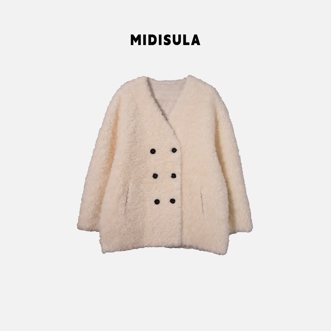 【H.MDSL】慵懒风软糯韩版棉羊毛外套皮草外套v领六扣皮毛一体#2163