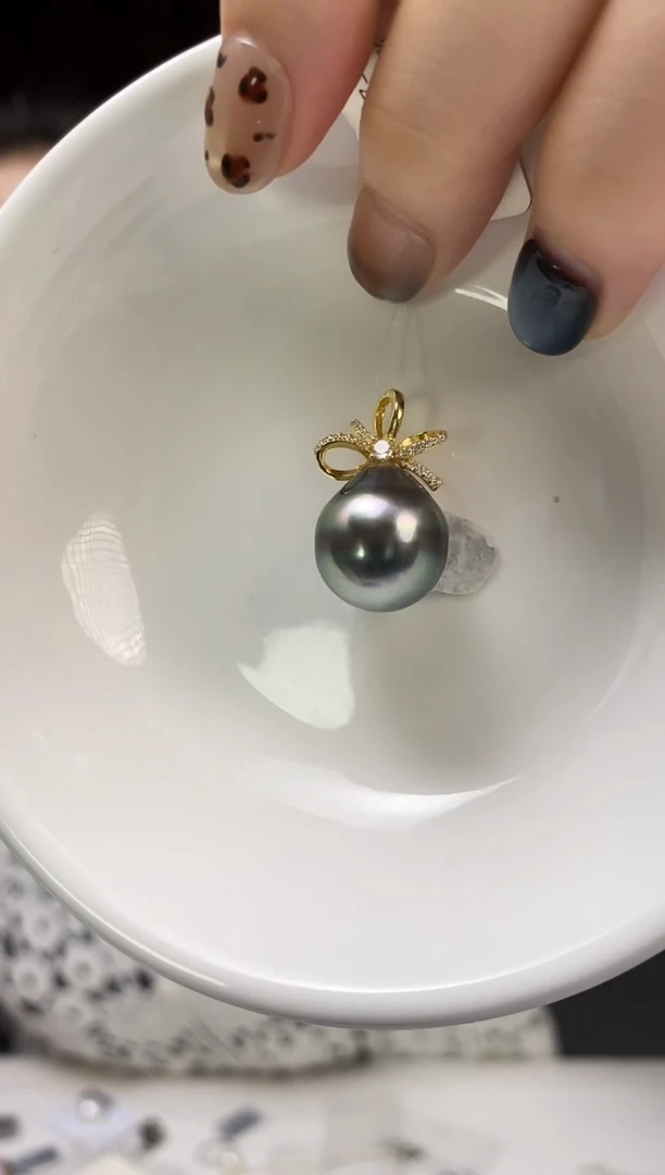 吊坠(不含链)银S925镶嵌海水珍珠14-15大溪地黑珍珠吊坠