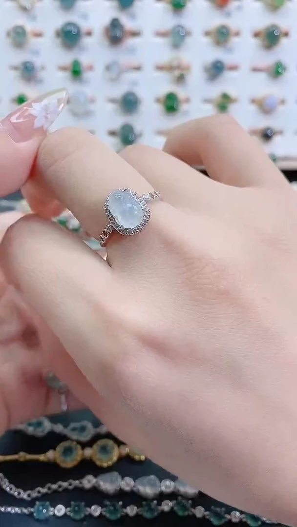 银S925镶嵌戒指翡翠天然翡翠