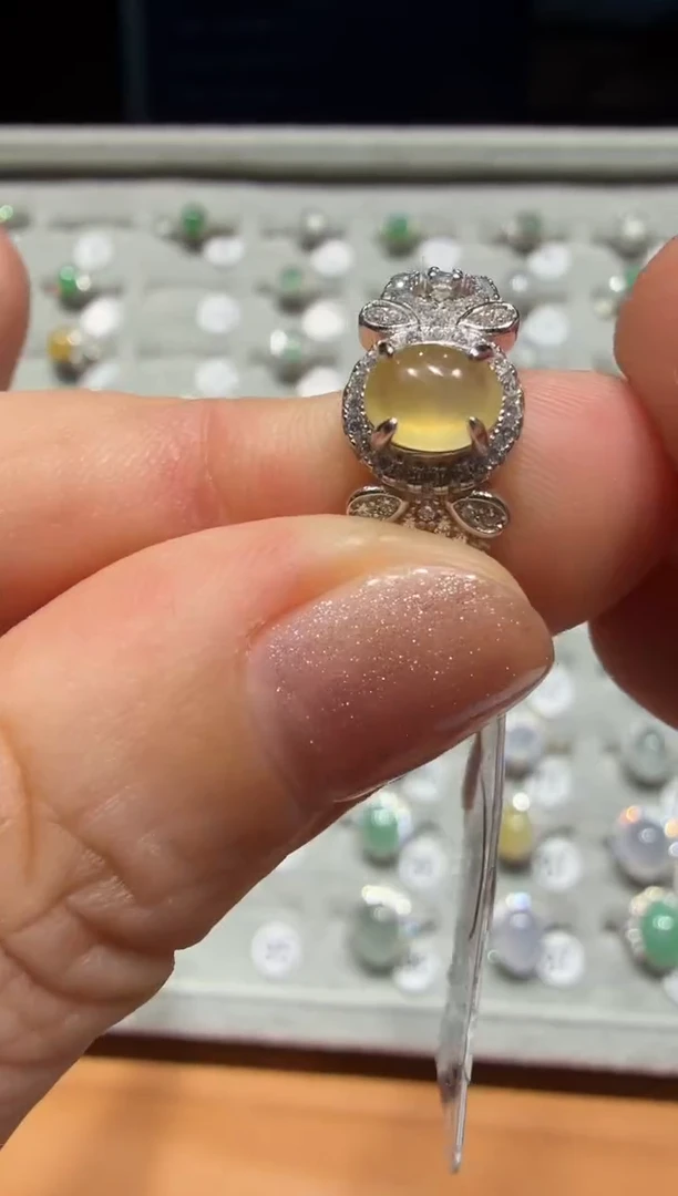 银S925镶嵌戒指翡翠缅甸A货翡翠戒指