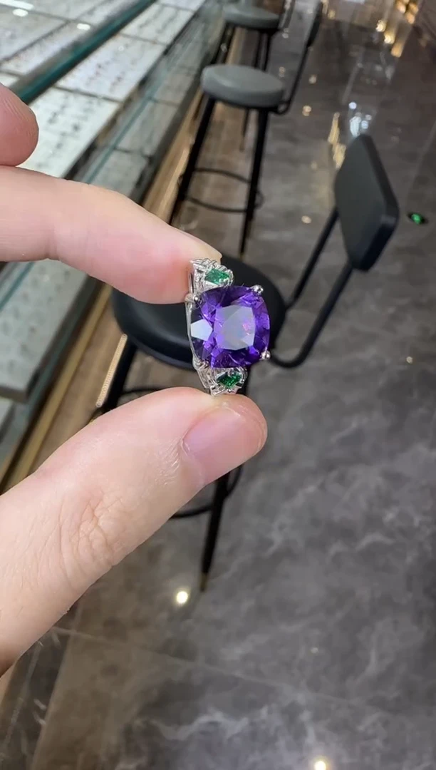 银S925镶嵌戒指紫晶11mm帝王紫