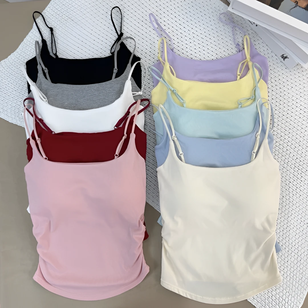 （退运全补）小清新纯欲风设计感褶皱吊带背心女外穿内搭带胸垫美背