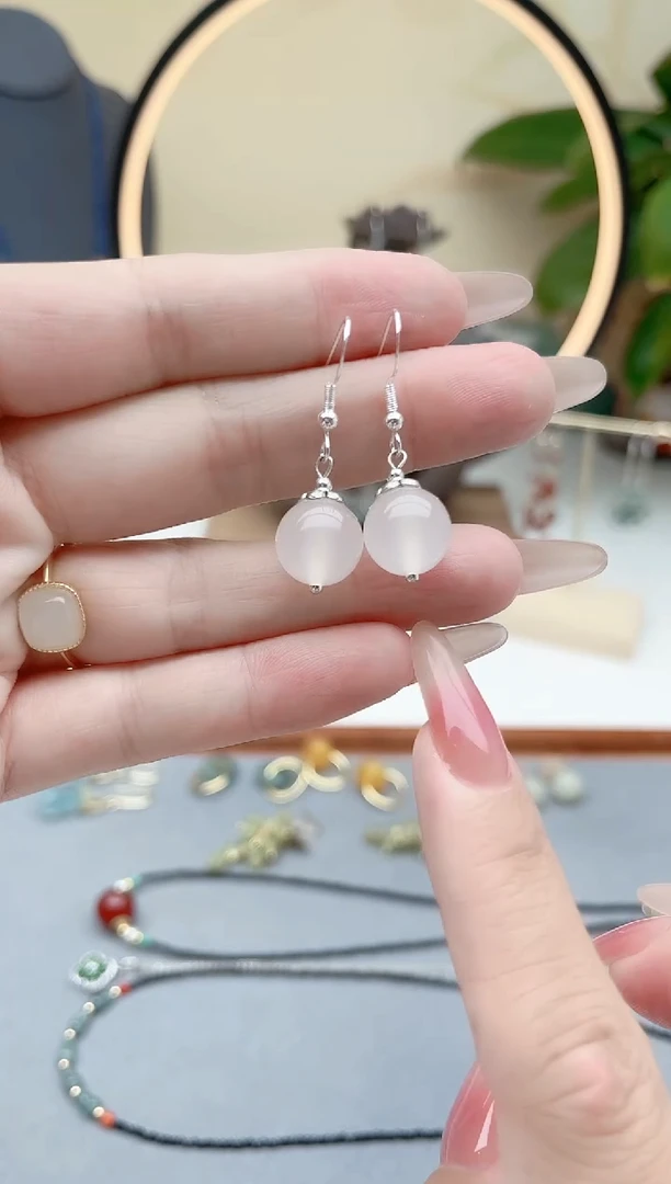 石英质玉银S925镶嵌耳饰208