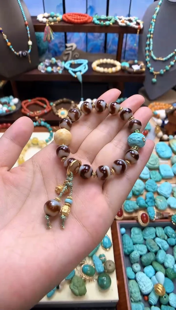 18K金镶嵌绿松石手链高瓷绿松石手串