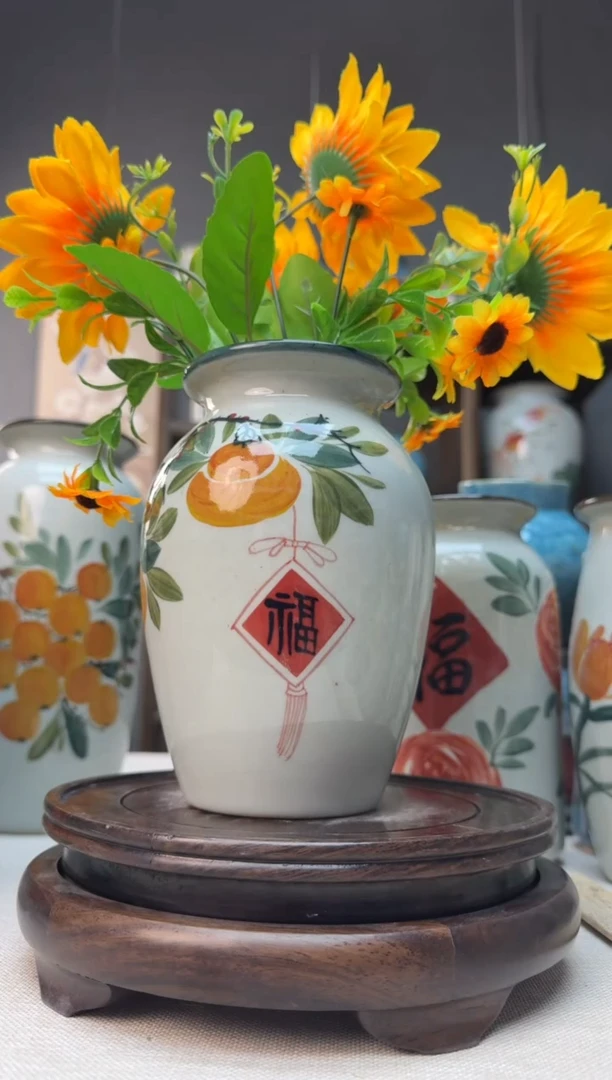 【闪购商品】瓶景德镇手绘陶瓷花瓶底部无孔高17口8左右