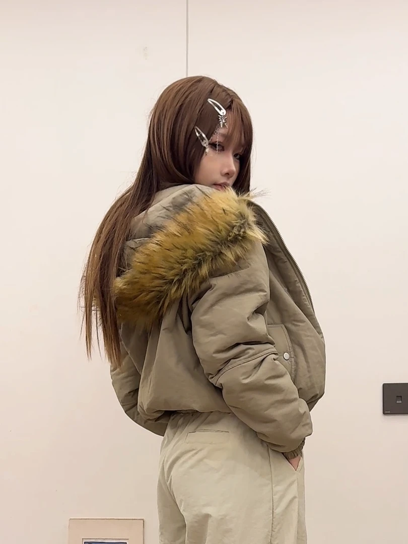 美式复古棉服女2025冬季新款连帽设计感加绒派克服学生棉服外套潮