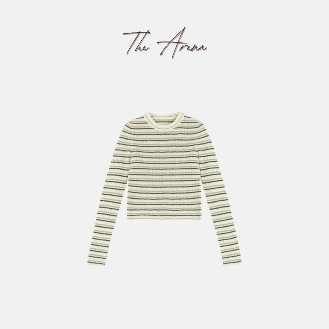 THE ARENA“五线色谱”100%羊毛条纹针织圆领毛衣XY-6587