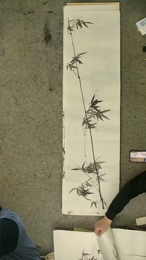 国画四尺对开  墨竹条屏 34*138cm