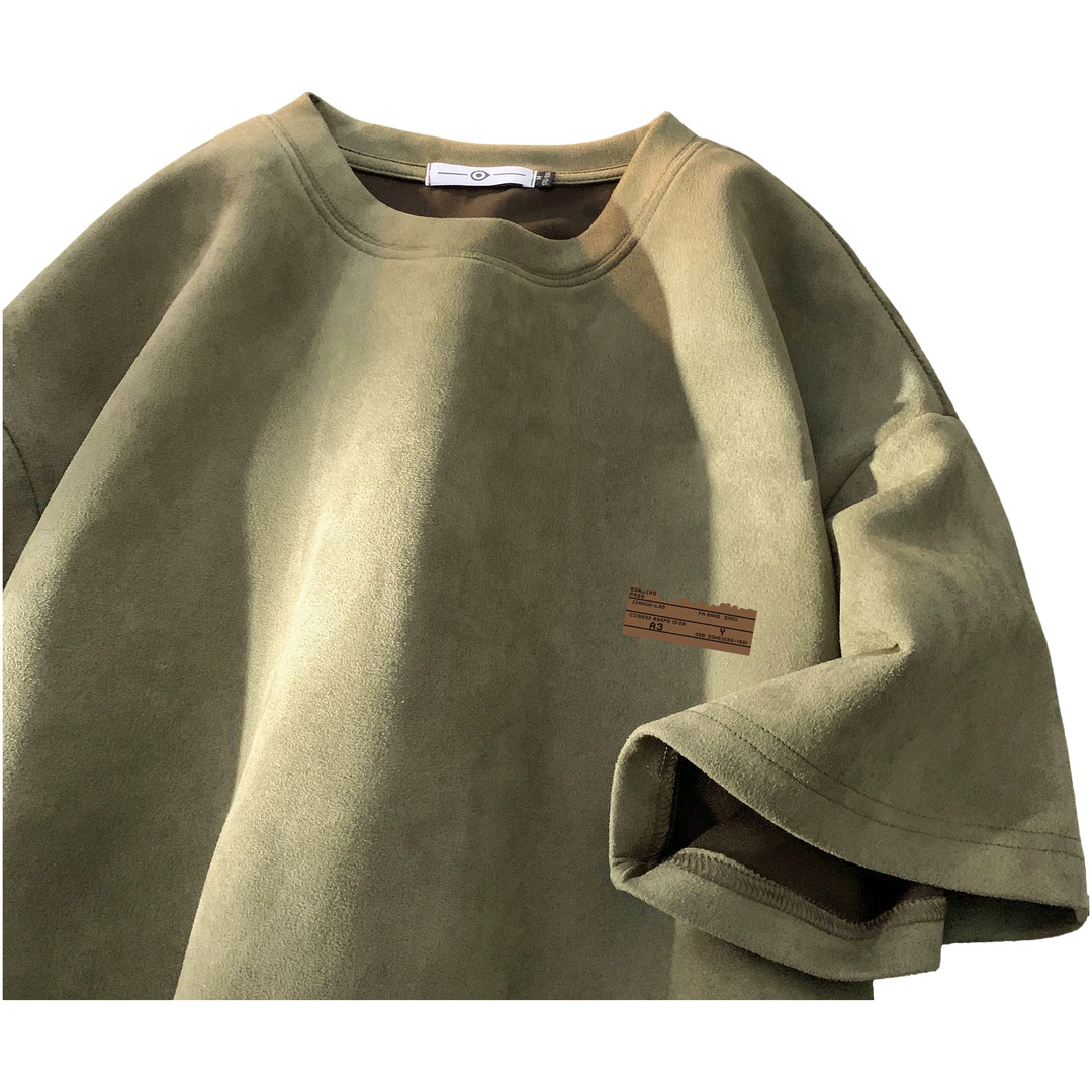 顶瓜瓜2-300斤大码港式潮牌时尚仿麂皮绒短袖男女夏季舒适百搭t恤