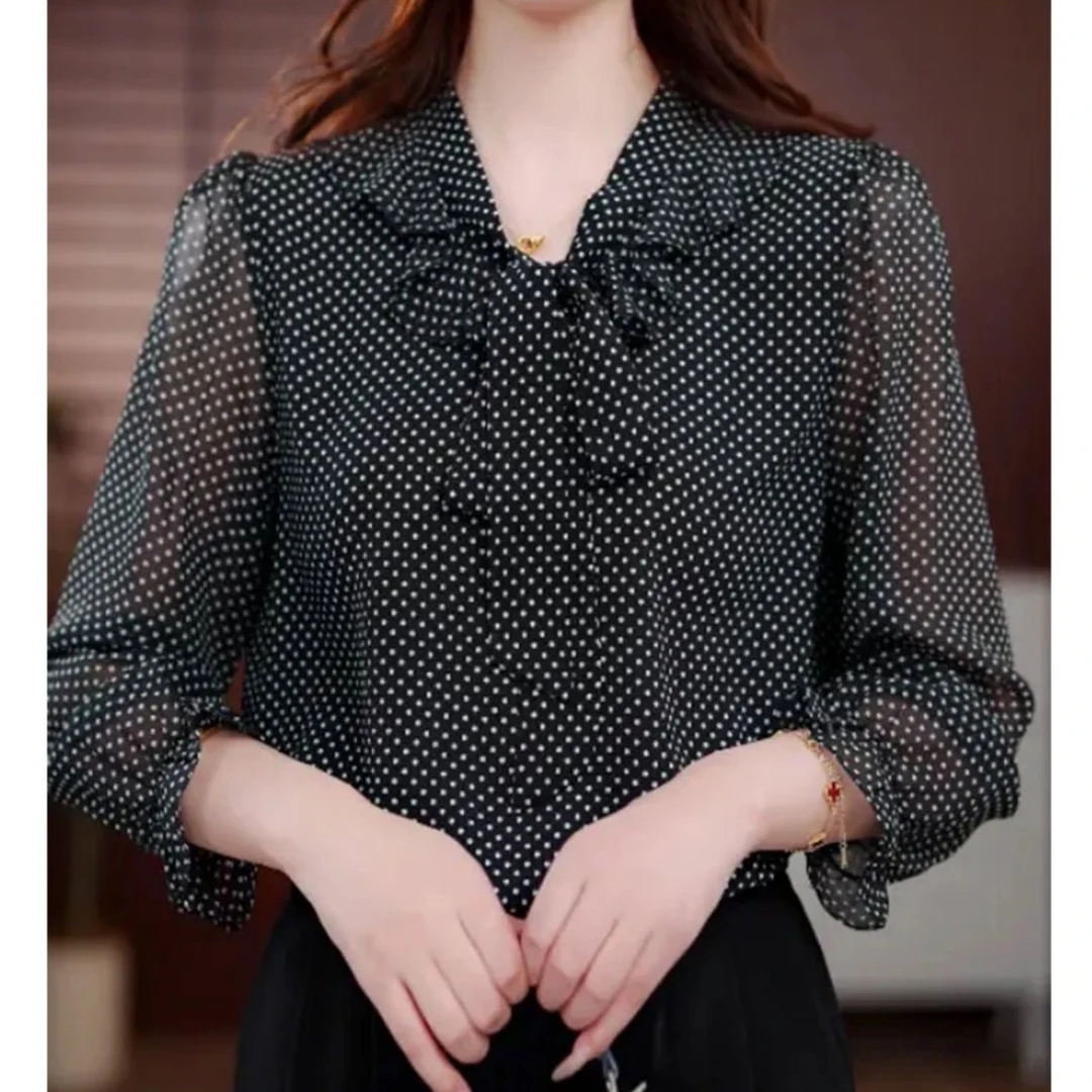 V领长袖套头衬衫春季减龄夏季衬衣宽松百搭春夏衬衣小衫上衣显瘦