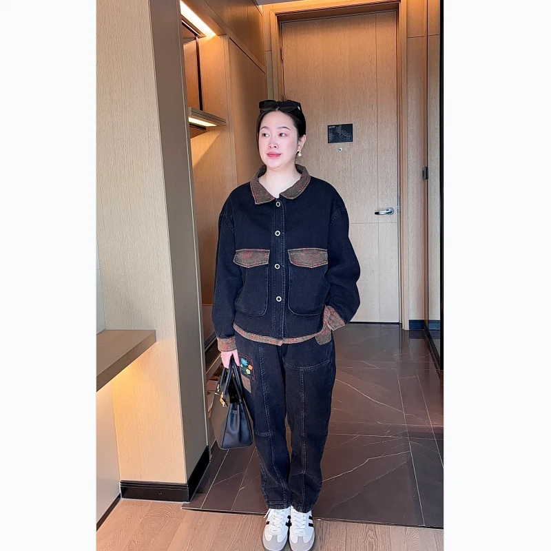 中老年时尚女装妈妈春装2025新款洋气牛仔套装宽松大码休闲两件套