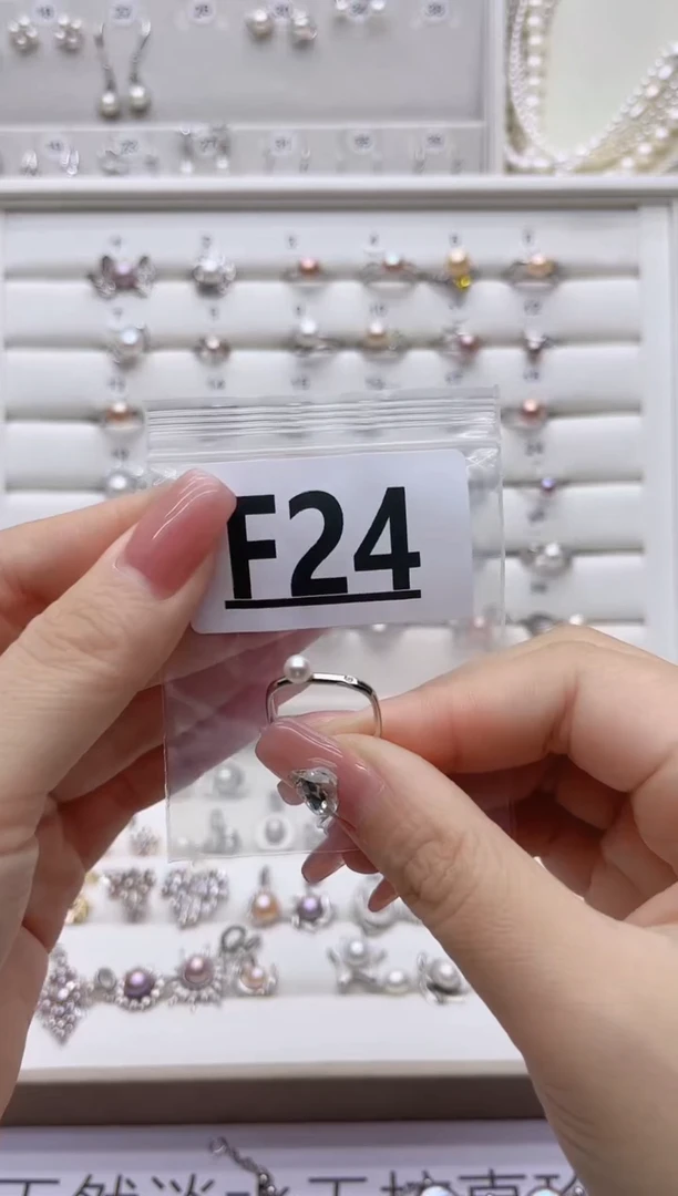 银S925镶嵌戒指淡水珍珠小****)F24
